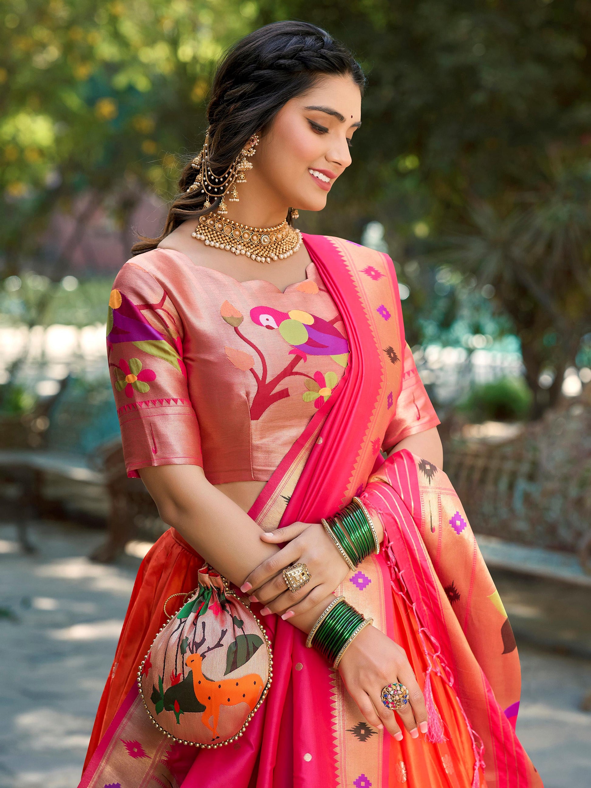 Delicate Orange Zari Weaving Paithani Silk Traditional Lehenga Choli