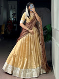 Great Cream Zari Work Kanchipuram Festival Wear Lehenga Choli With Dupatta 