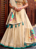 Spectacular Cream Zari Weaving Silk Traditional Lehenga Choli 