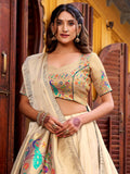 Spectacular Cream Zari Weaving Silk Traditional Lehenga Choli 