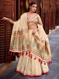 Amazing Cream Zari Weaving Silk Wedding Lehenga Choli With Dupatta