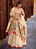 Amazing Cream Zari Weaving Silk Wedding Lehenga Choli With Dupatta