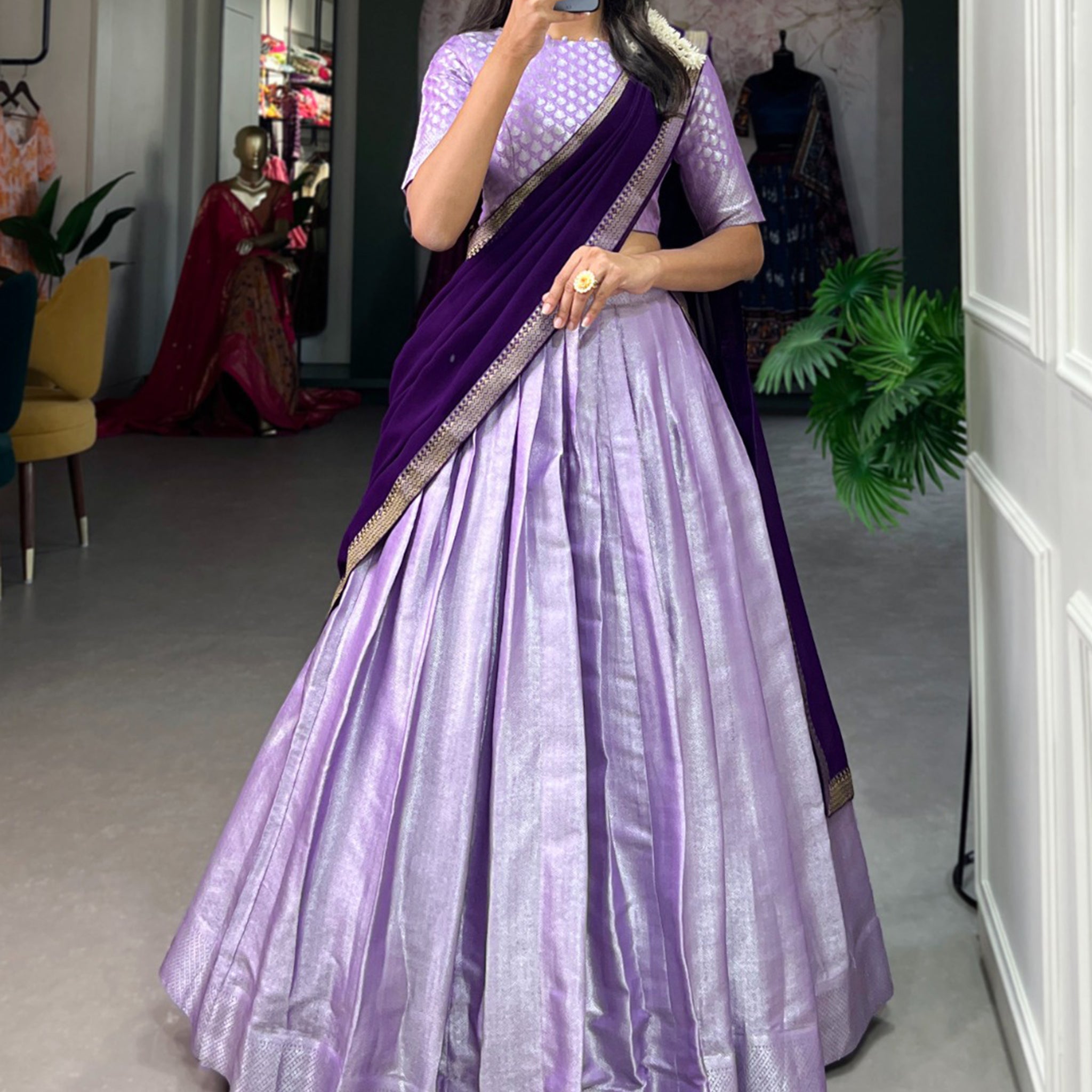 Gorgeous Lavender Weaving Jacquard Traditional Lehenga Choli