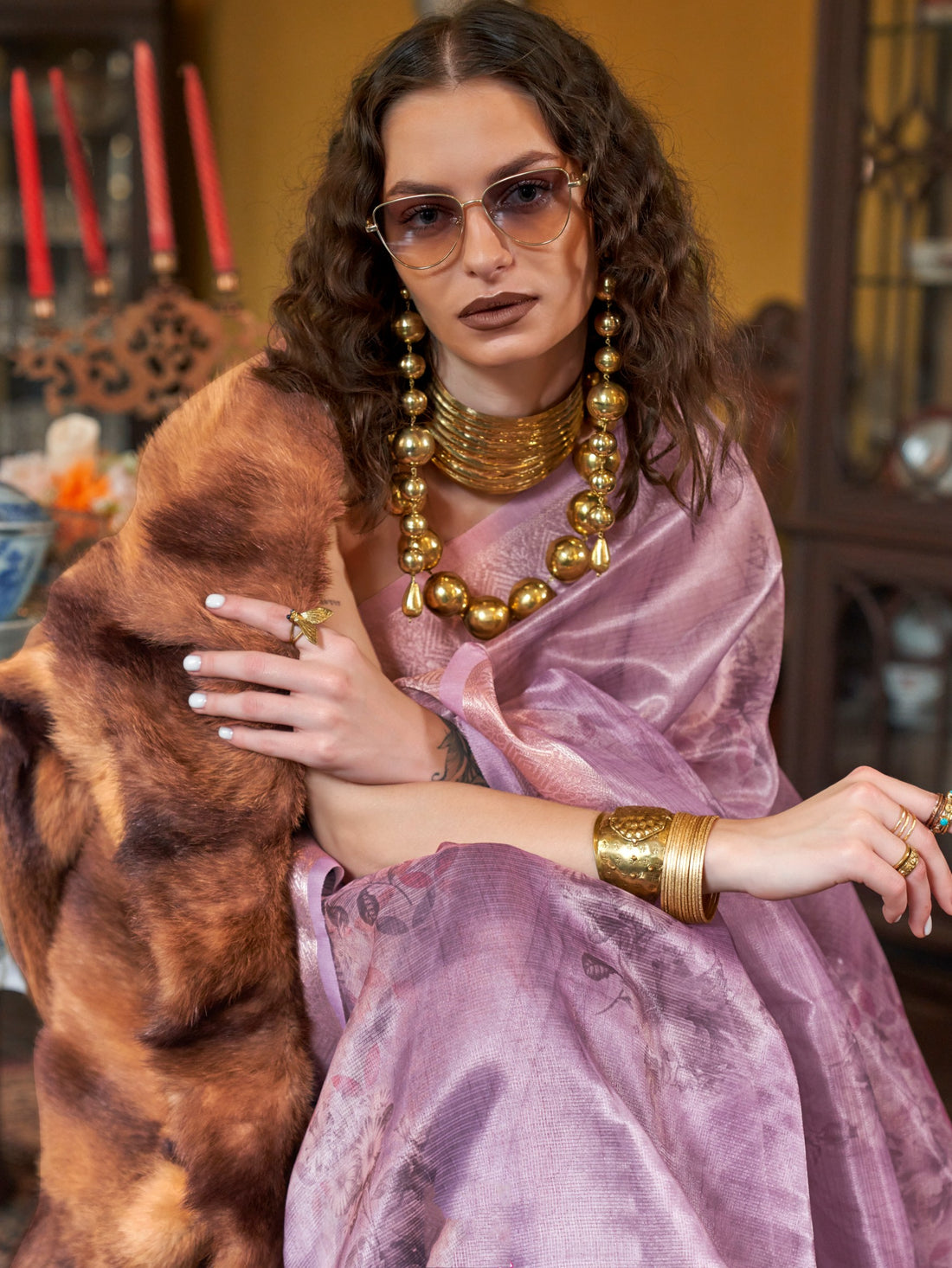 Stylish Purple Zari Weaving Organza Wedding Wear Saree With Blouse