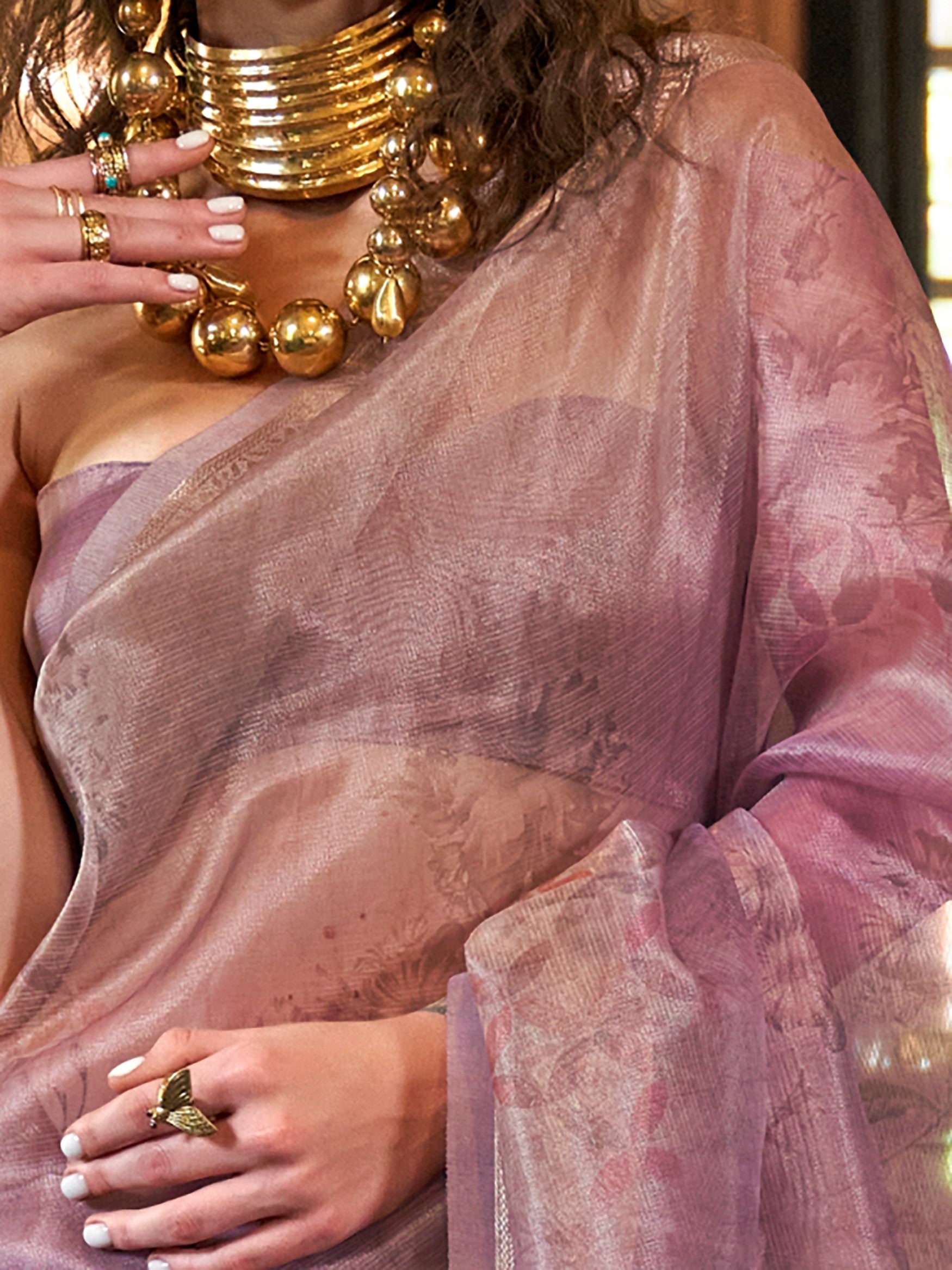 Stylish Purple Zari Weaving Organza Wedding Wear Saree With Blouse