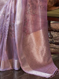 Stylish Purple Zari Weaving Organza Wedding Wear Saree With Blouse