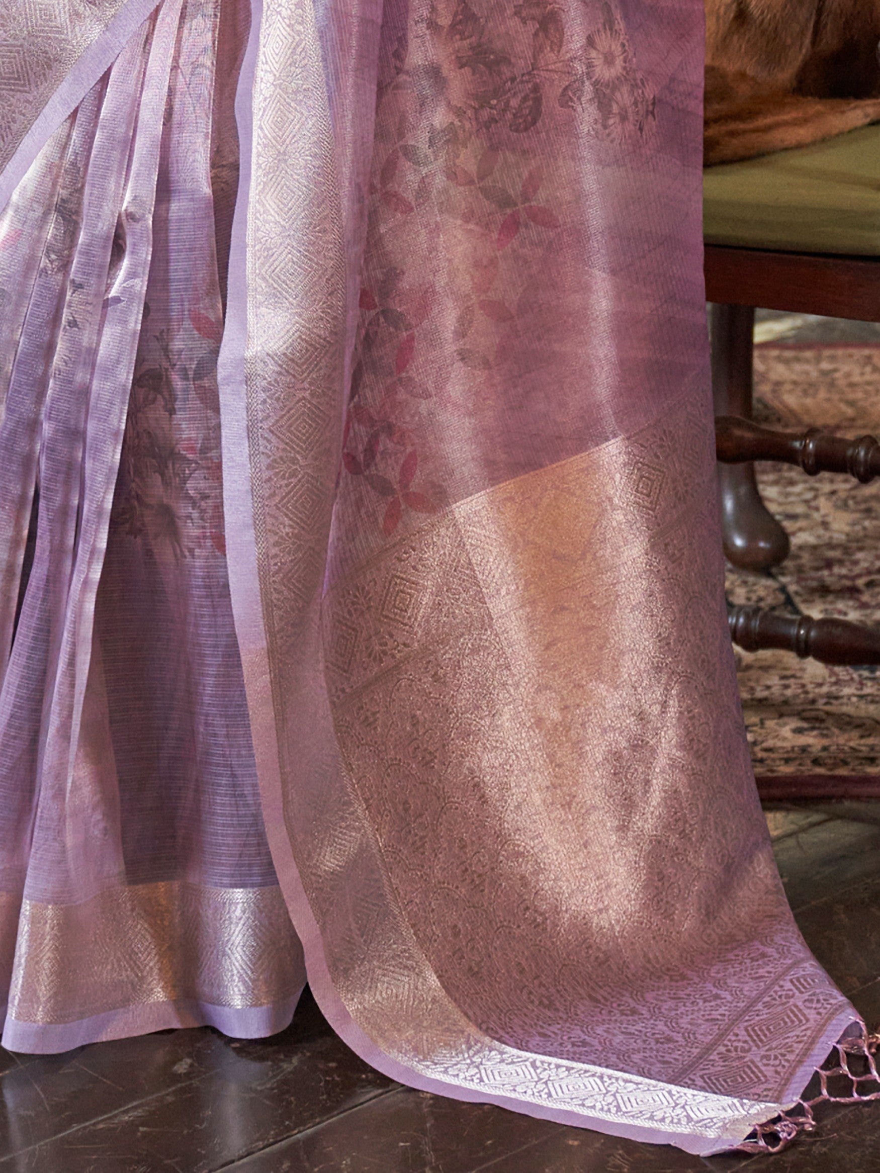 Stylish Purple Zari Weaving Organza Wedding Wear Saree With Blouse