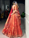 Classic Orange Zari Weaving Silk Festival Wear Lehenga Choli With Dupatta