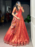 Classic Orange Zari Weaving Silk Festival Wear Lehenga Choli With Dupatta