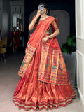 Classic Orange Zari Weaving Silk Festival Wear Lehenga Choli With Dupatta