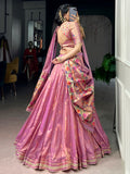 Pretty Light Pink Zari Work Silk Festival Wear Lehenga Choli With Dupatta