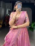 Pretty Light Pink Zari Work Silk Festival Wear Lehenga Choli With Dupatta