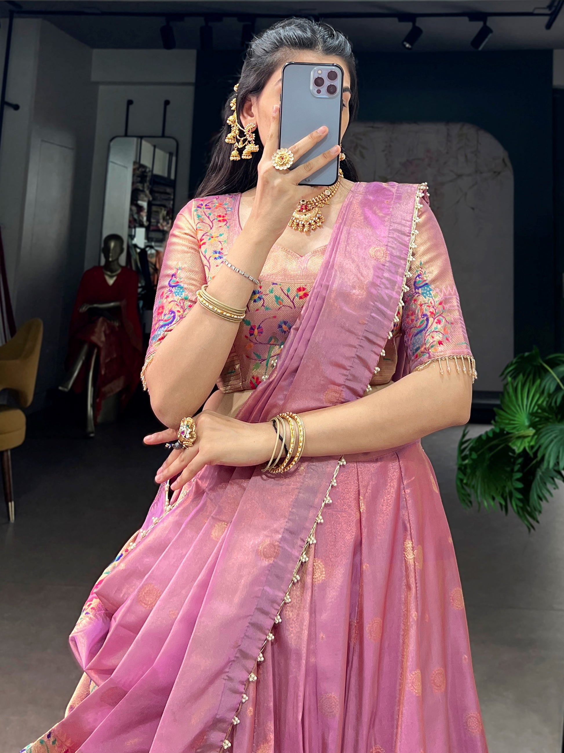 Pretty Light Pink Zari Work Silk Festival Wear Lehenga Choli With Dupatta