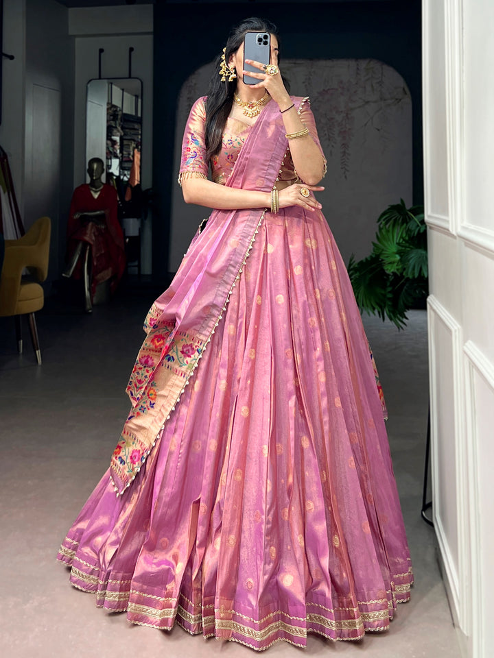 Pretty Light Pink Zari Work Silk Festival Wear Lehenga Choli With Dupatta