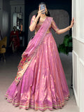 Pretty Light Pink Zari Work Silk Festival Wear Lehenga Choli With Dupatta