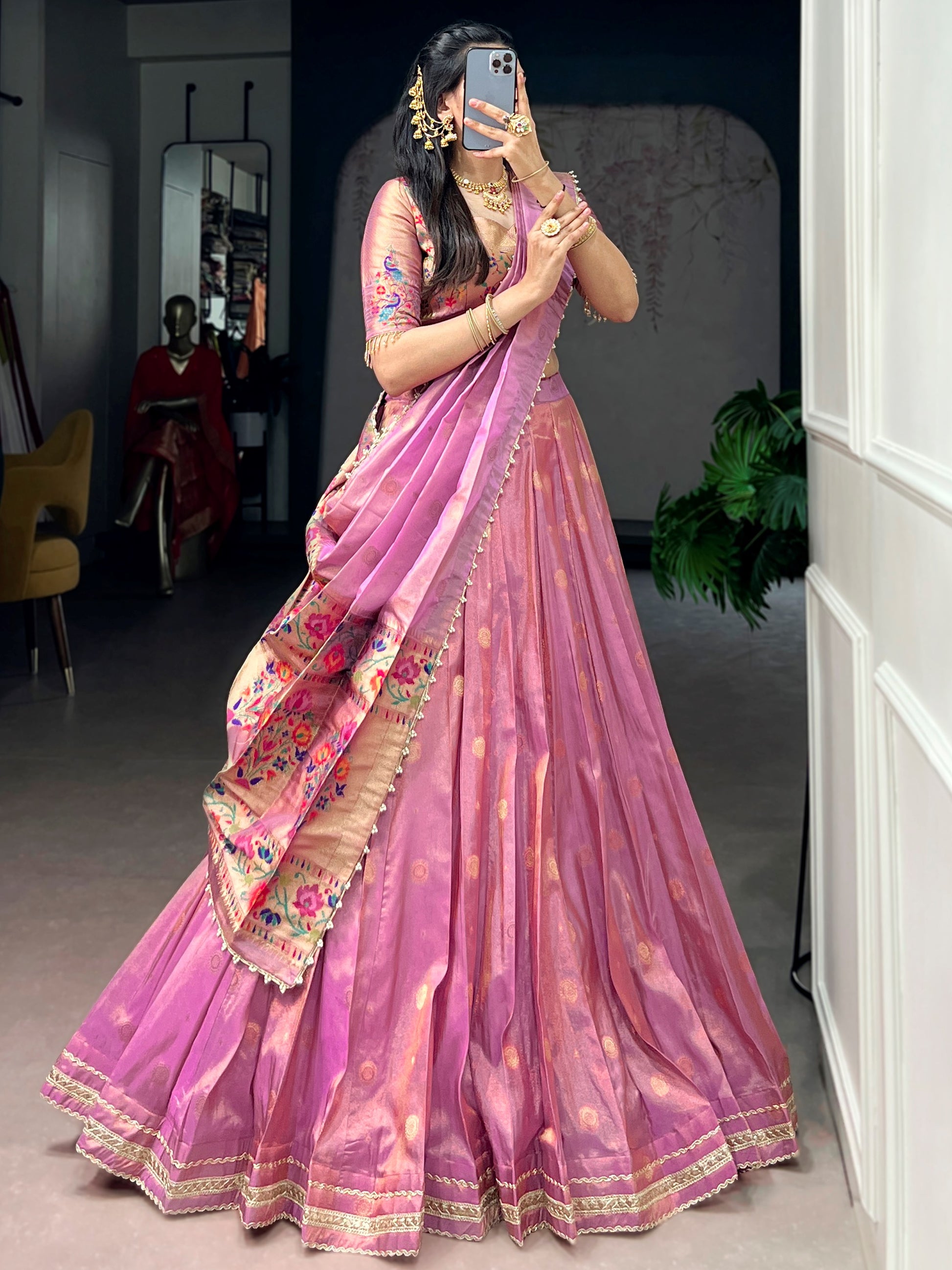 Pretty Light Pink Zari Work Silk Festival Wear Lehenga Choli With Dupatta