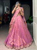 Pretty Light Pink Zari Work Silk Festival Wear Lehenga Choli With Dupatta
