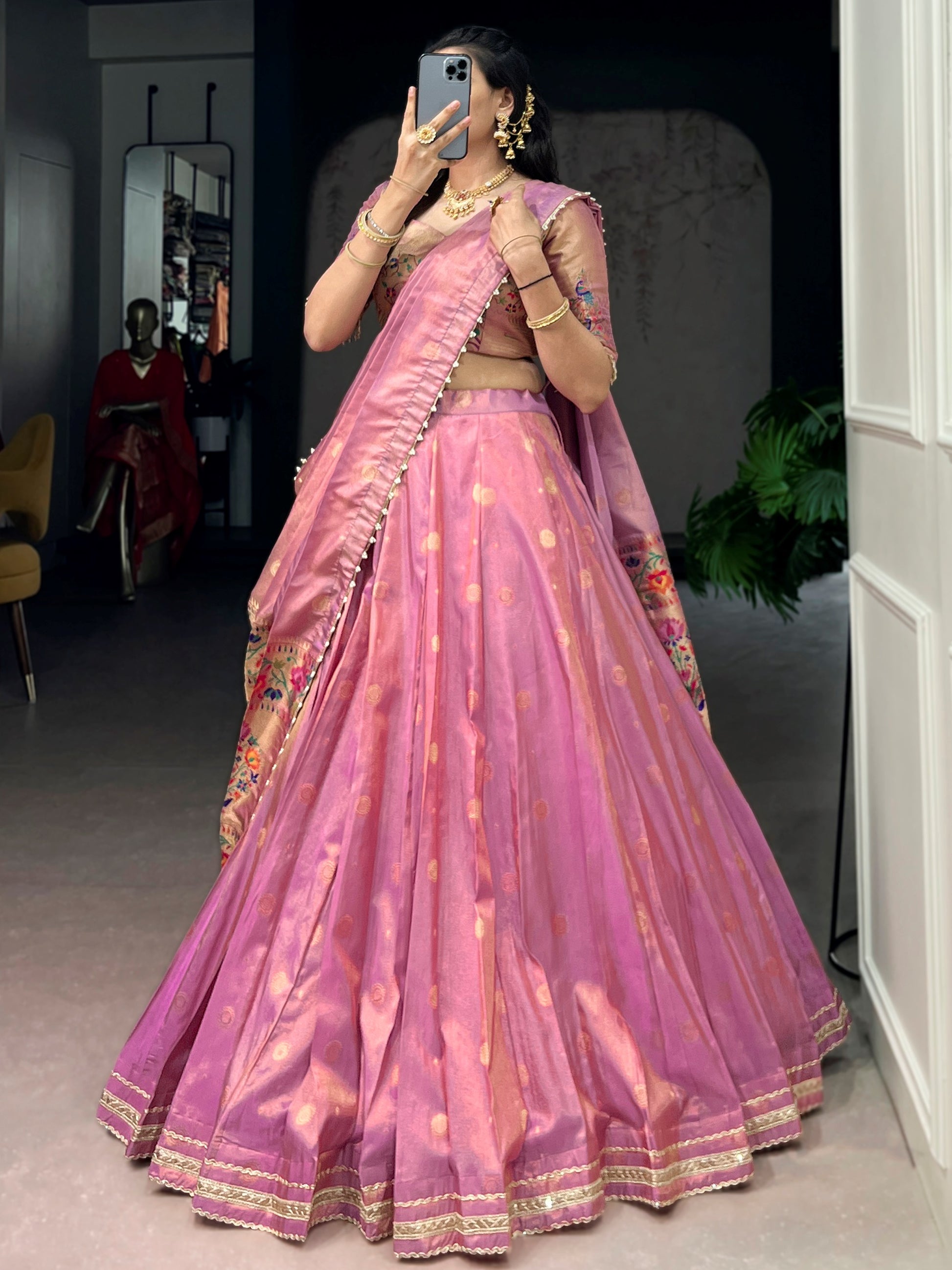 Pretty Light Pink Zari Work Silk Festival Wear Lehenga Choli With Dupatta
