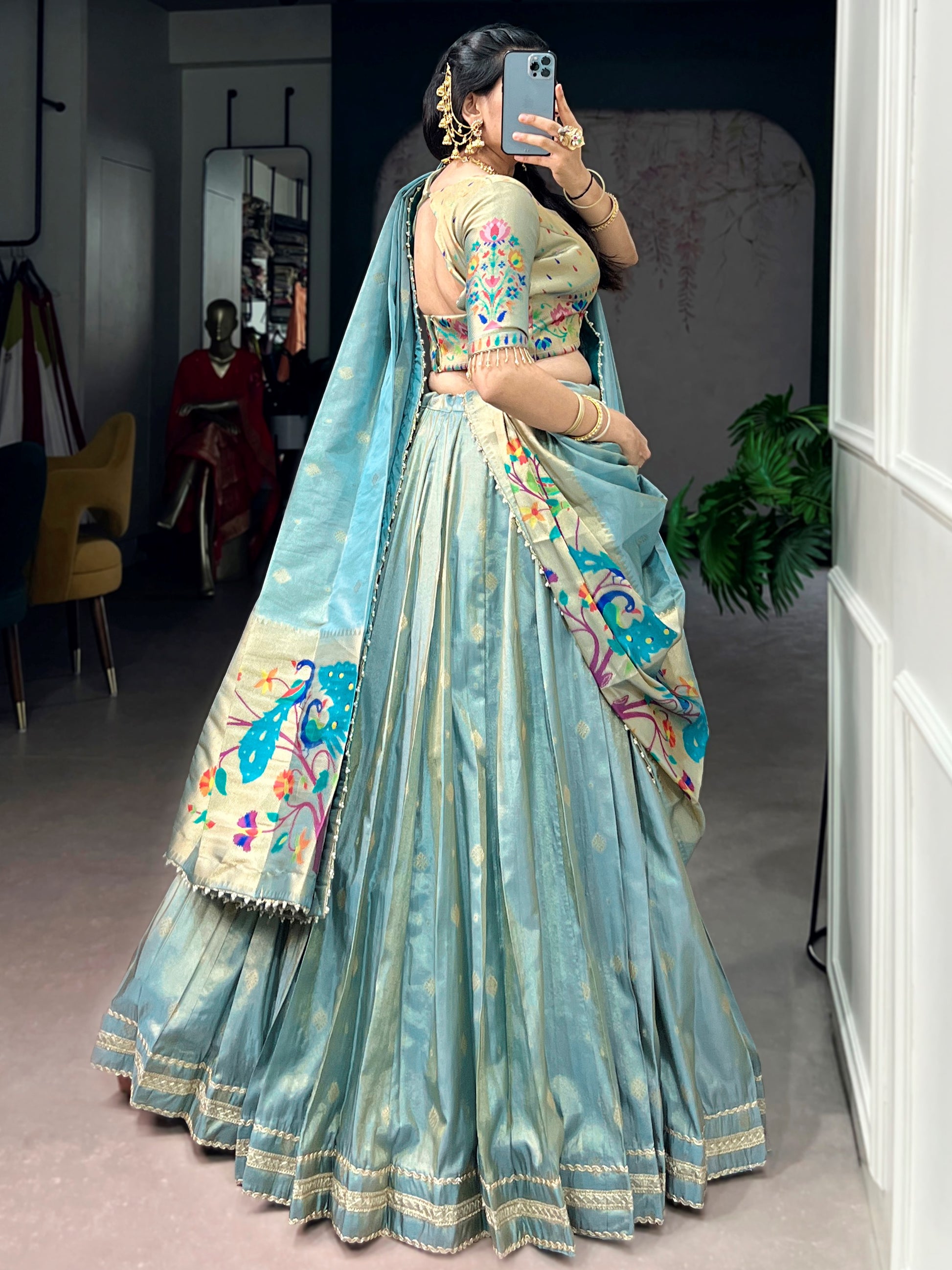 Sparkling Sky Blue Zari Work Silk Festival Wear Lehenga Choli With Dupatta