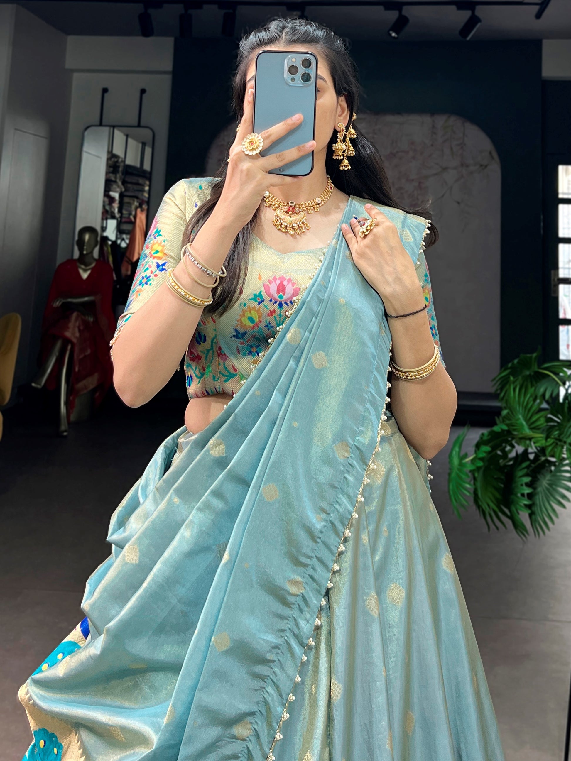 Sparkling Sky Blue Zari Work Silk Festival Wear Lehenga Choli With Dupatta