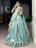 Sparkling Sky Blue Zari Work Silk Festival Wear Lehenga Choli With Dupatta