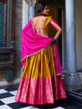Lovely Mustard Yellow Zari Weaving Silk Festive Wear Half Saree Lehenga