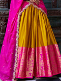 Lovely Mustard Yellow Zari Weaving Silk Festive Wear Half Saree Lehenga