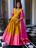 Lovely Mustard Yellow Zari Weaving Silk Festive Wear Half Saree Lehenga