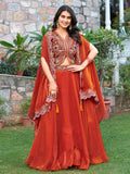 Impressive Orange Embroidered Silk Festive Wear Lehenga Choli With Shrug