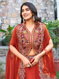 Impressive Orange Embroidered Silk Festive Wear Lehenga Choli With Shrug