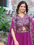 Splendid Purple Thread Embroidered Silk Event Wear Lehenga Choli With Shrug