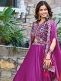 Splendid Purple Thread Embroidered Silk Event Wear Lehenga Choli With Shrug