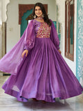 Pretty Purple Sequins Embroidered Silk Evening Wear Gown With Dupatta