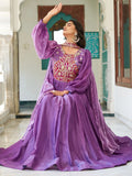 Pretty Purple Sequins Embroidered Silk Evening Wear Gown With Dupatta
