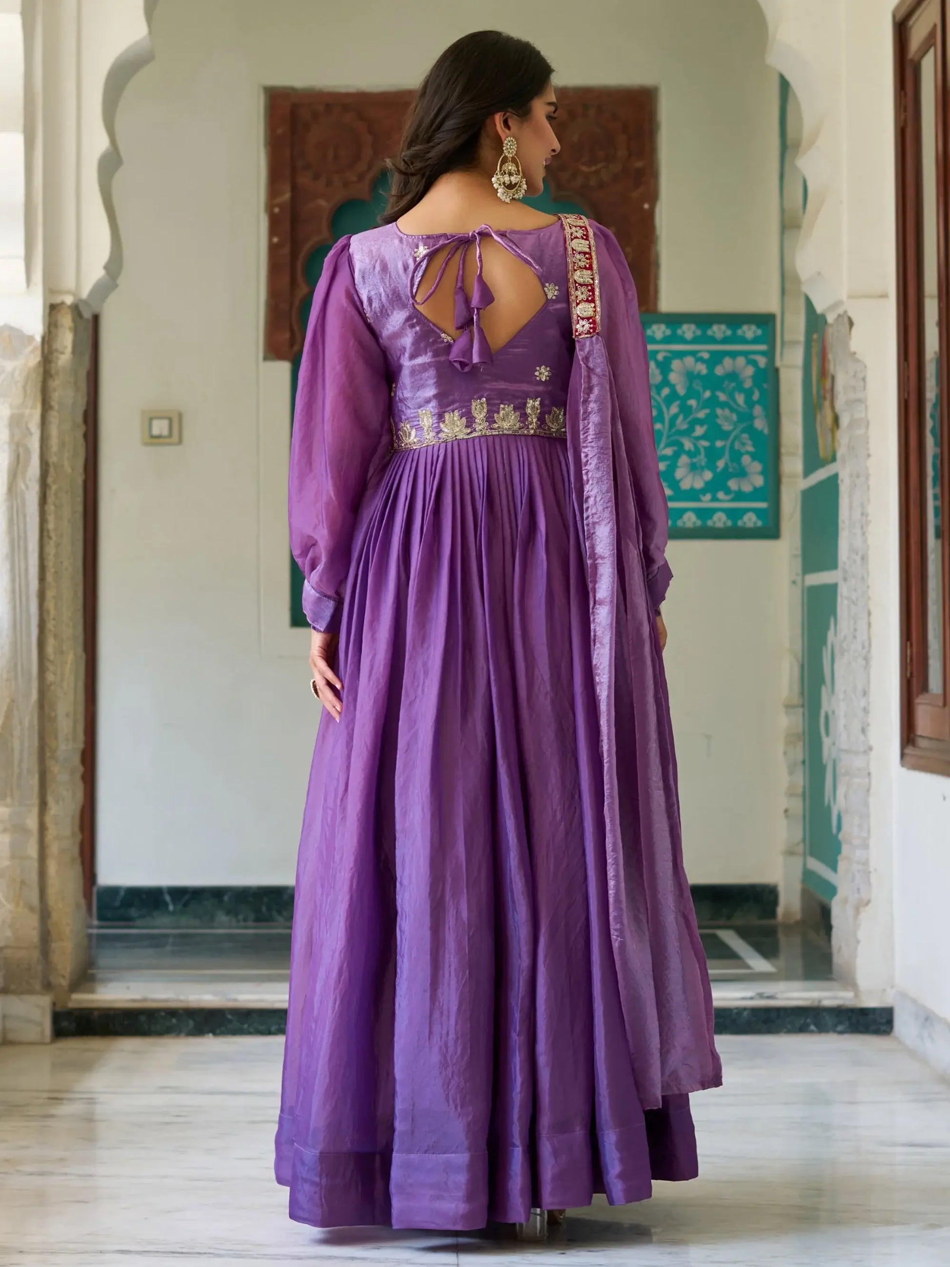 Pretty Purple Sequins Embroidered Silk Evening Wear Gown With Dupatta