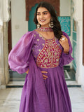 Pretty Purple Sequins Embroidered Silk Evening Wear Gown With Dupatta
