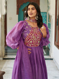 Pretty Purple Sequins Embroidered Silk Evening Wear Gown With Dupatta