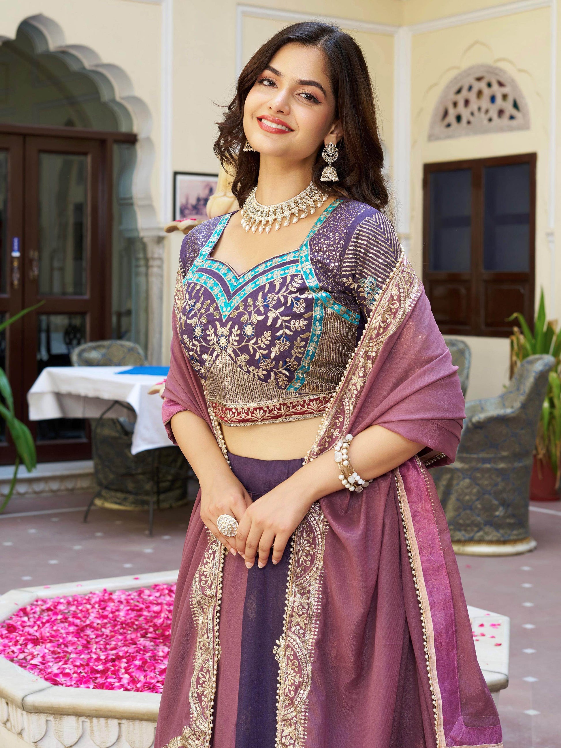 Fabulous Multi Color Thread Work Georgette Festive Wear Lehenga With Blouse