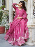 Wonderful Pink Sequins Georgette Marriage Wear Gown With Dupatta