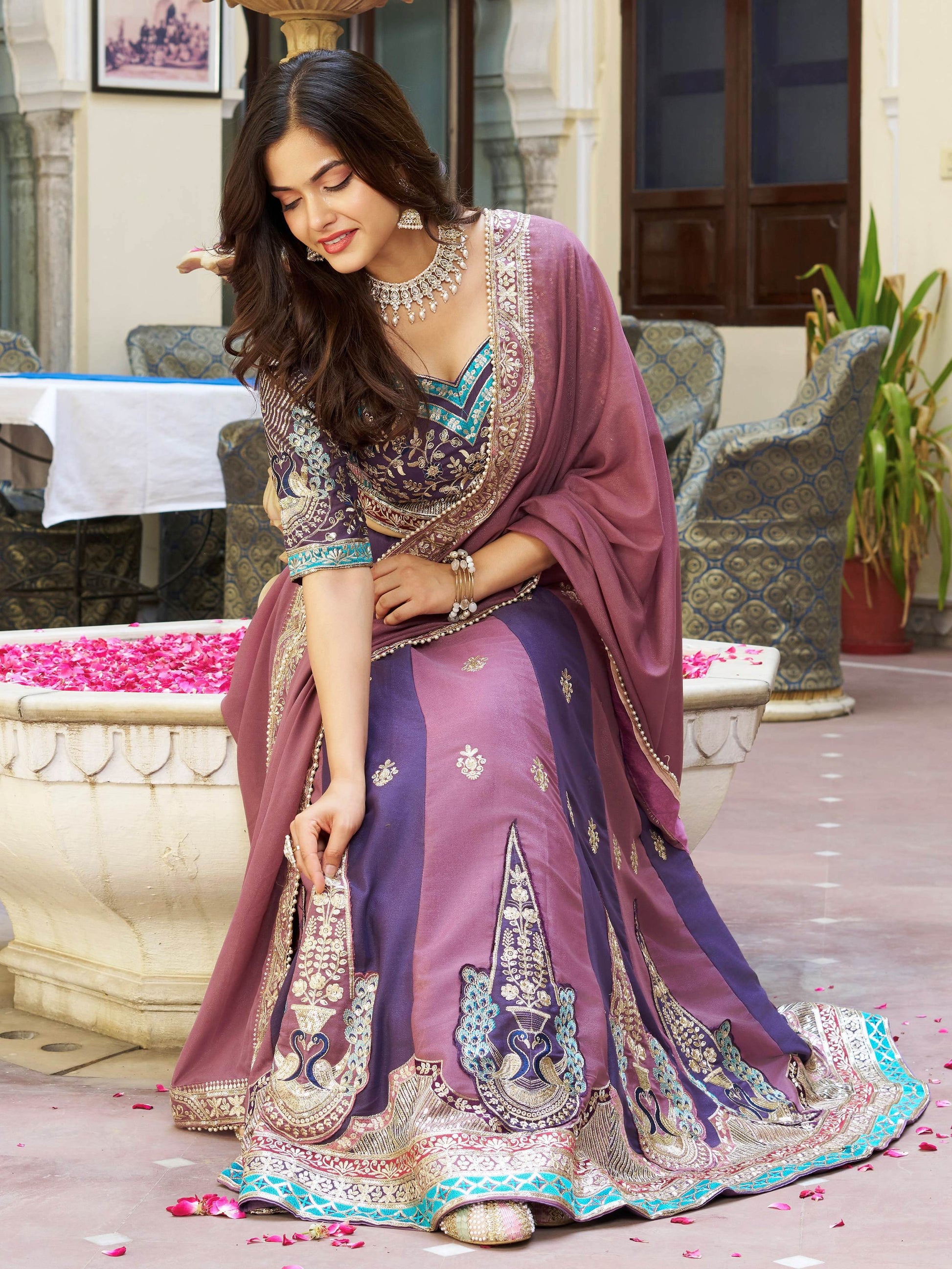 Fabulous Multi Color Thread Work Georgette Festive Wear Lehenga With Blouse