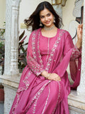 Wonderful Pink Sequins Georgette Marriage Wear Gown With Dupatta