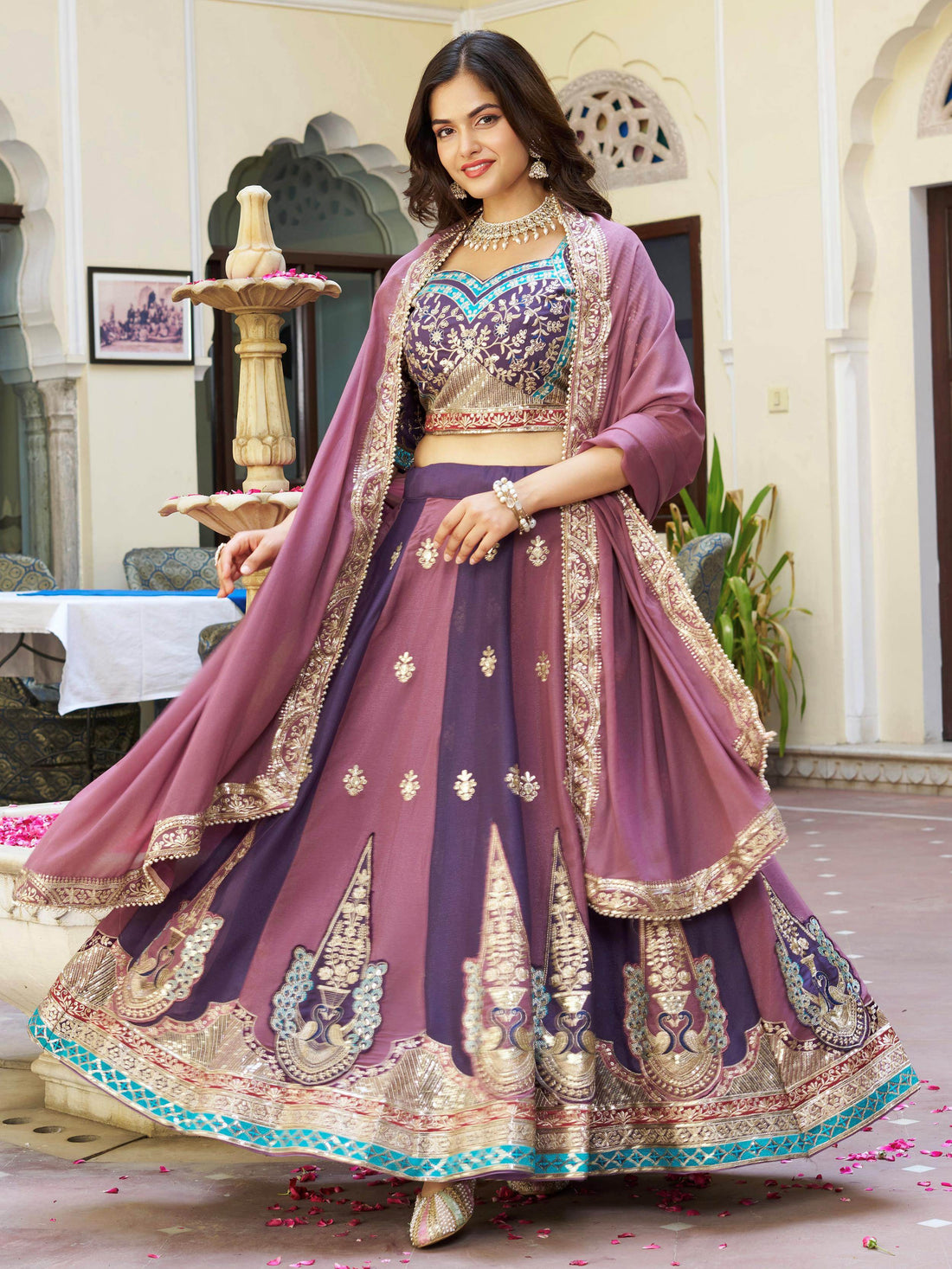 Fabulous Multi Color Thread Work Georgette Festive Wear Lehenga With Blouse