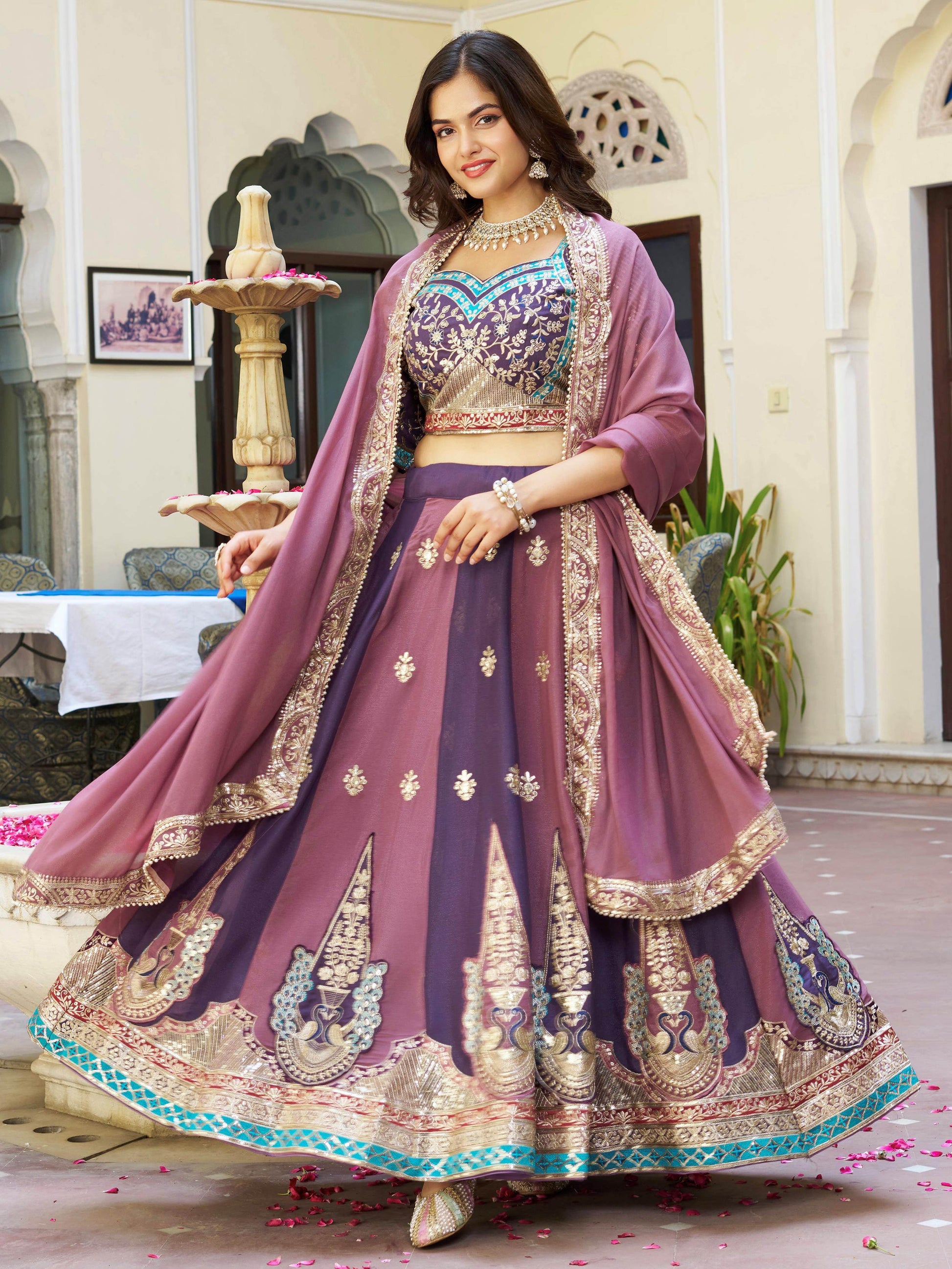 Fabulous Multi Color Thread Work Georgette Festive Wear Lehenga With Blouse