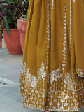 Excellent Mustard Yellow Sequins Georgette Traditional Gown With Dupatta