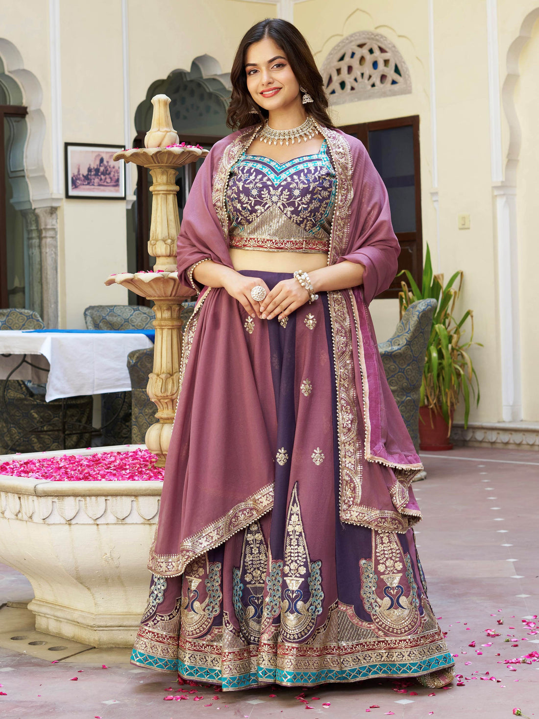 Fabulous Multi Color Thread Work Georgette Festive Wear Lehenga With Blouse