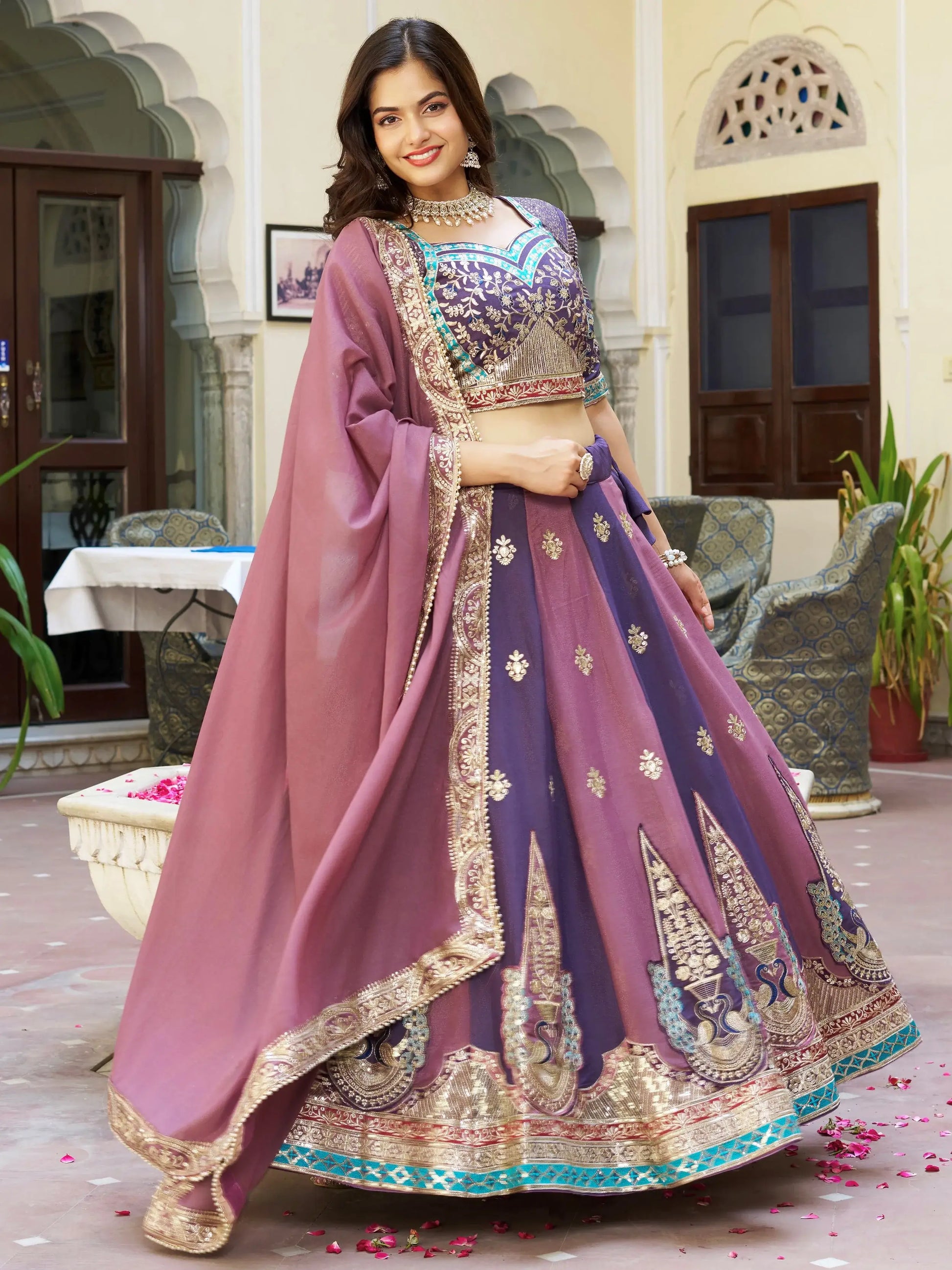Fabulous Multi Color Thread Work Georgette Festive Wear Lehenga With Blouse