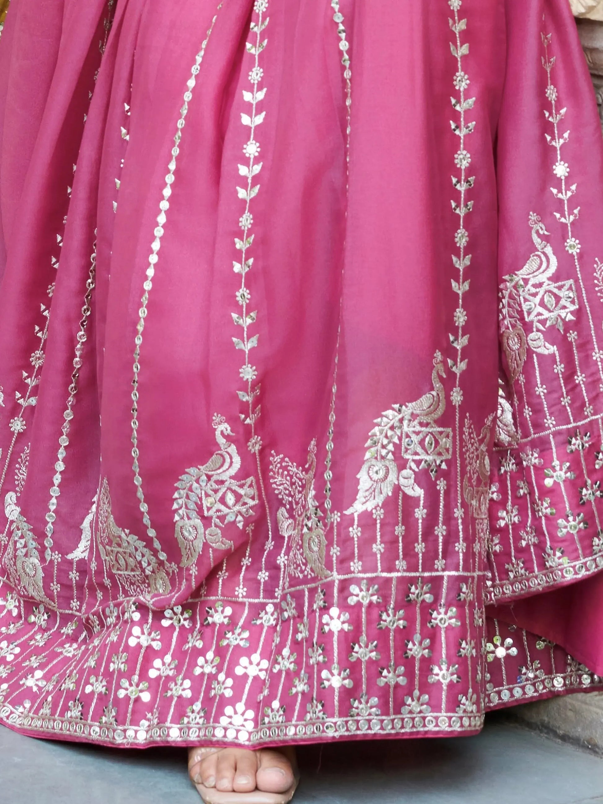 Wonderful Pink Sequins Georgette Marriage Wear Gown With Dupatta