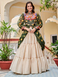 Stunning Green Cotton Navratri Wear Lehenga With Printed Shrug