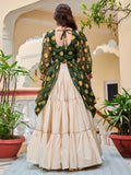 Stunning Green Cotton Navratri Wear Lehenga With Printed Shrug