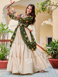 Stunning Green Cotton Navratri Wear Lehenga With Printed Shrug